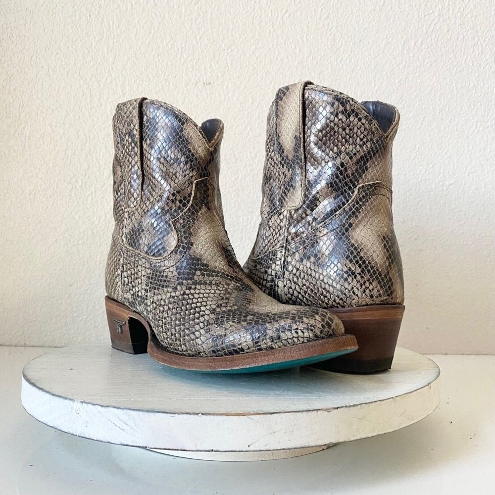 NEW Lane PLAIN JANE Brown Western Cowboy Boots 7.5 Snakeskin Leather Short Ankle